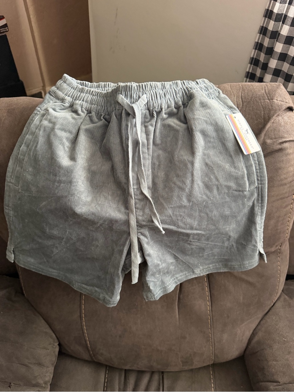 Simply Southern Men's High Waist Corduroy Shorts - Light Gray